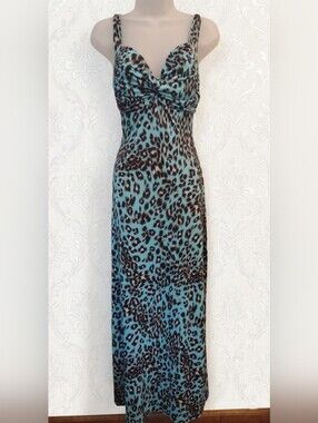 ​Xcepsion Turquoise Blue Leopard Print Maxi Dress Size Medium